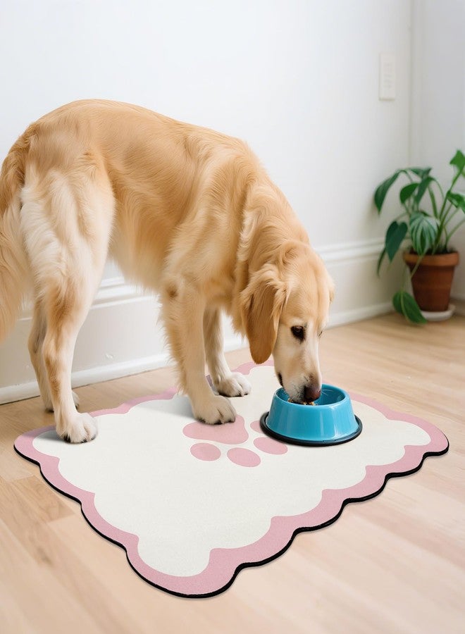 EQUNROY Dog Food Mat 40x50cm (16x20”) - 3.8mm Extra Thick Pet Placemat for Food & Water Bowls, Cute Pink Scalloped Edges, Large Washable Dog Mat for Puppy Cats, Elegant Drip-Tray Floor Protector - Image 1